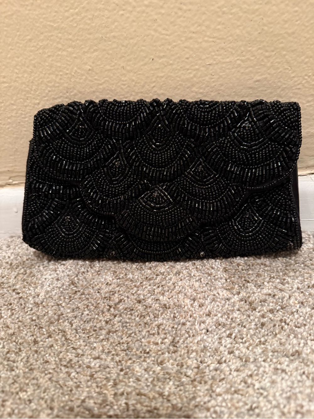 Elegant Black Beaded Evening Clutch